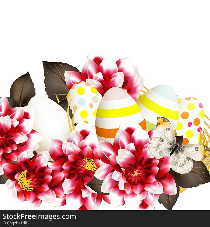 Easter vector background with eggs and flowers