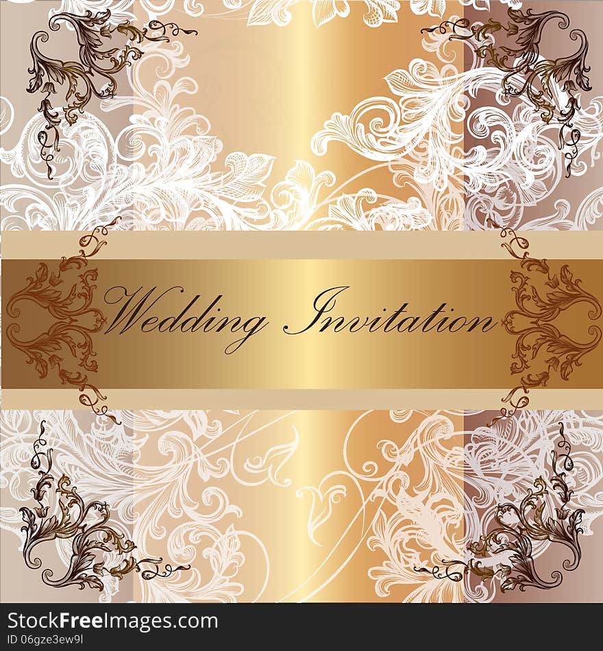 Wedding Invitation Card In Pastel  And Golden Colors