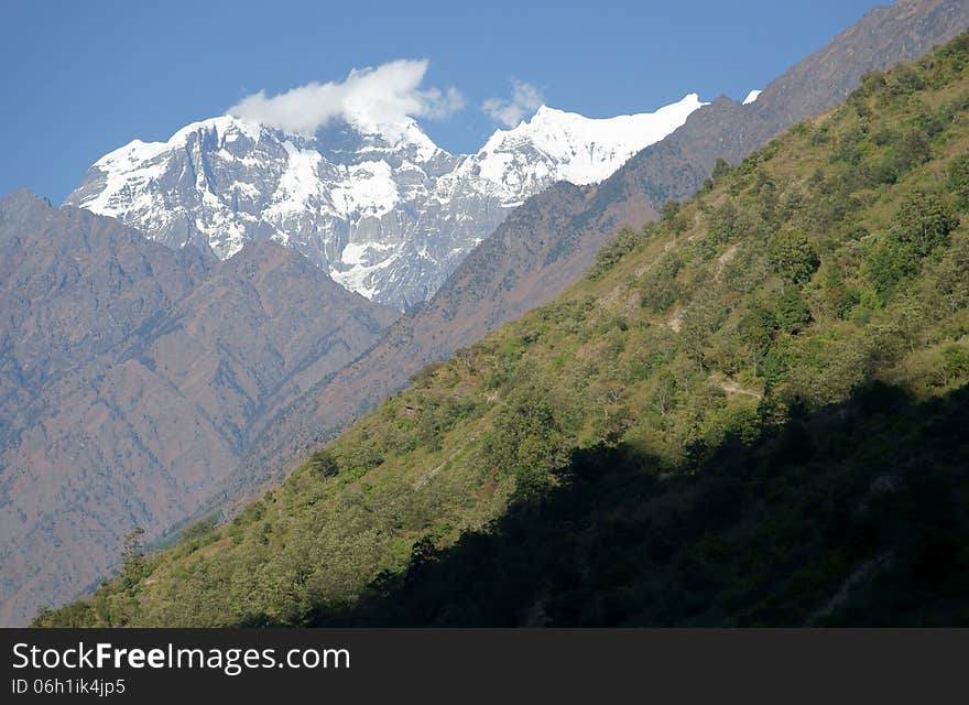 Trail in the mountains, the Himalayas