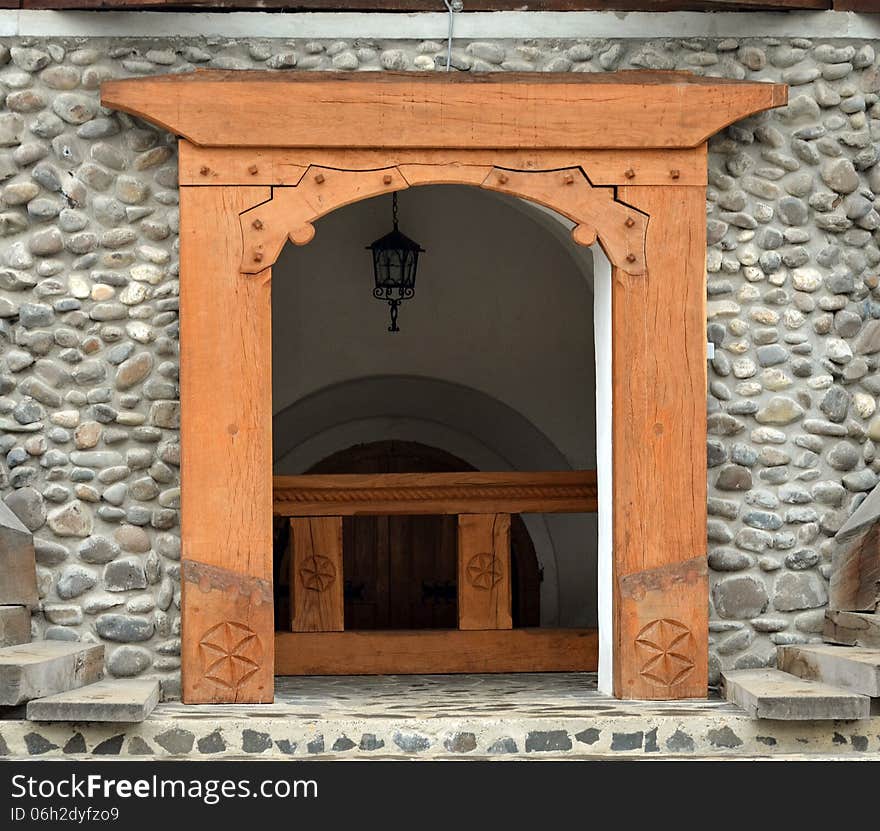 Wooden church entrance