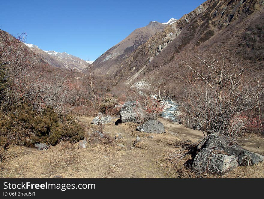 Little river among the mountains. Himalaya, Nepal