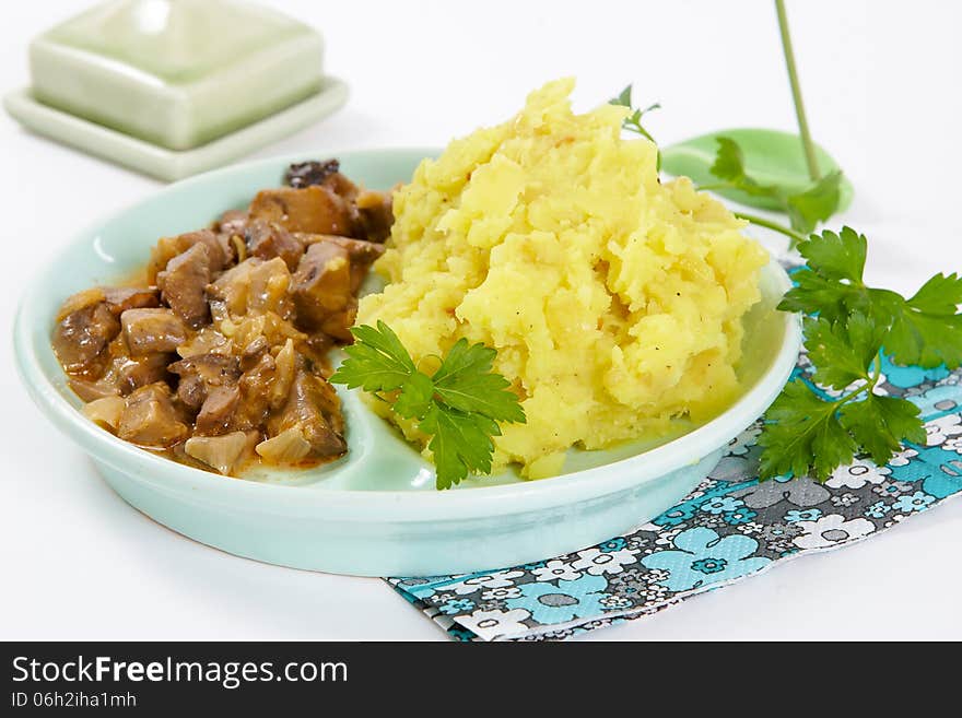 Mashed potato with mushroom sauce vegetarian lunch a cosy meal for a cold evening