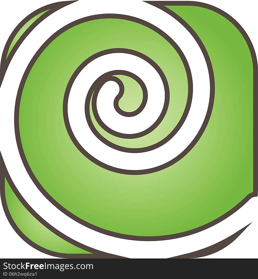 Logo represents a white swirl on green background. Logo represents a white swirl on green background