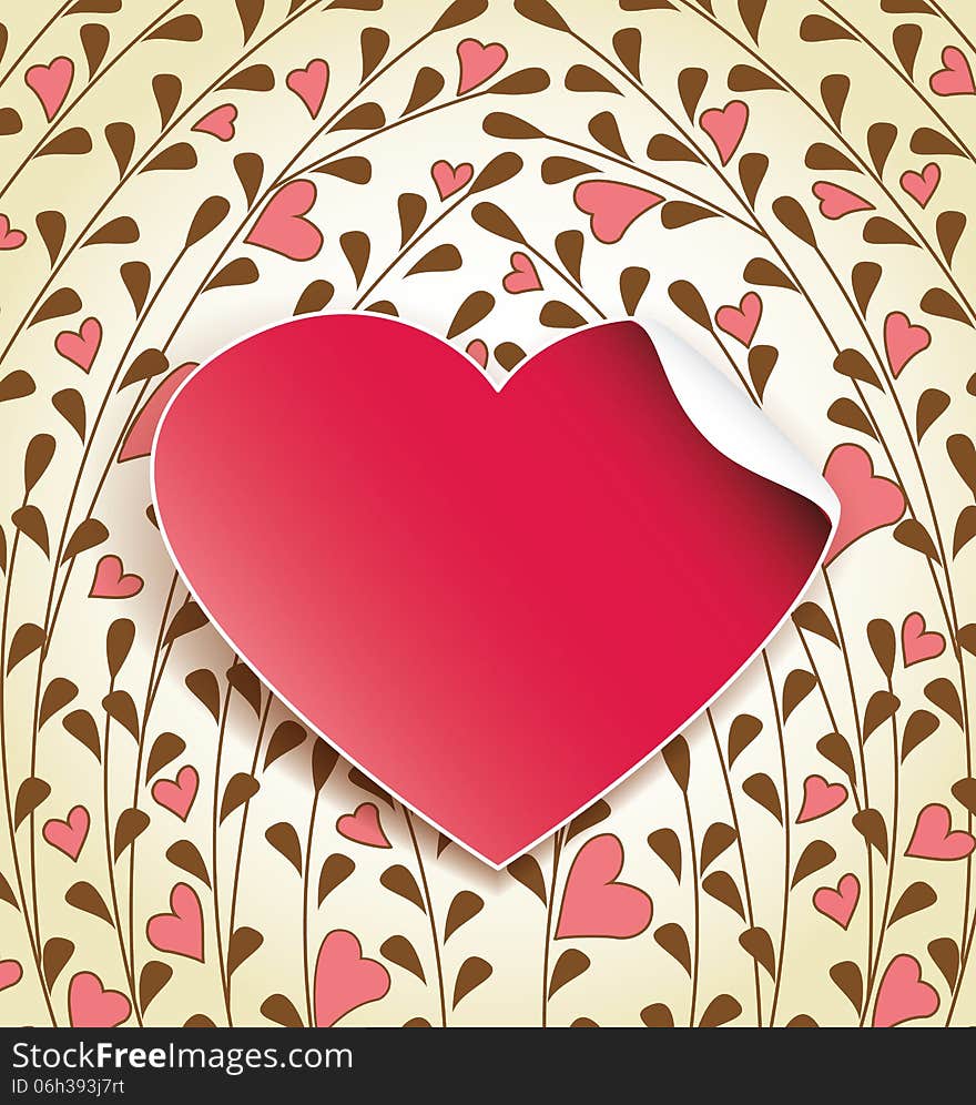 Sticker on background with hearts