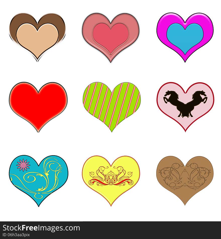 Various colored hearts for Valentine's day, on a white background. Various colored hearts for Valentine's day, on a white background