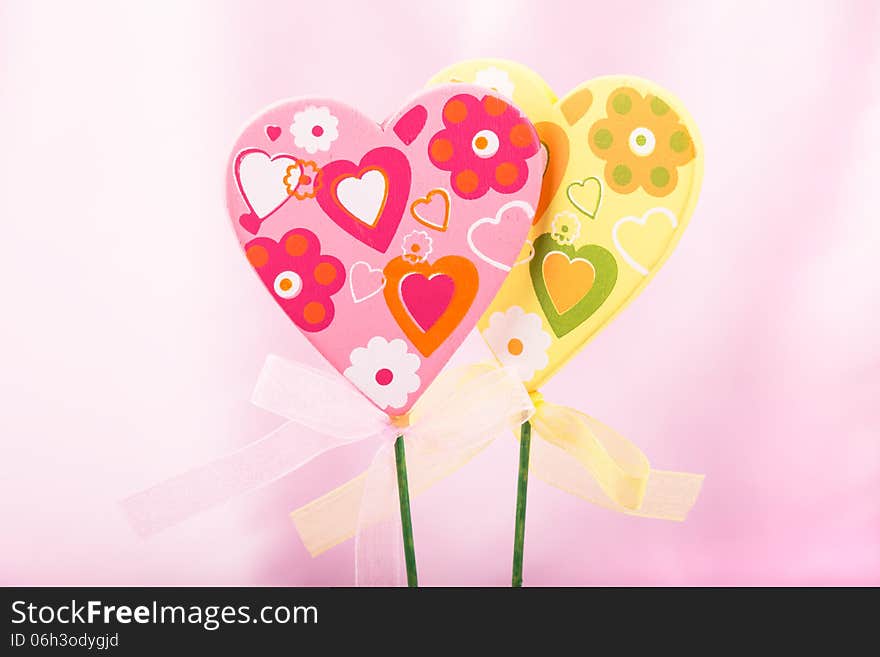 Pink And Yellow Handmade Hearts