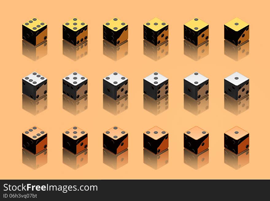 Gold, Silver and Copper Dice 3D Illustration (with clipping path). Gold, Silver and Copper Dice 3D Illustration (with clipping path)