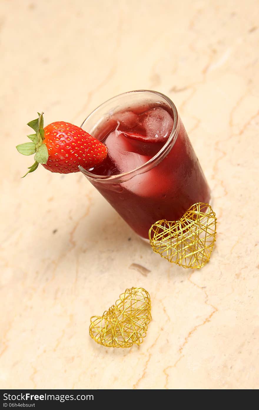 Natural fresh strawberry juice with ice