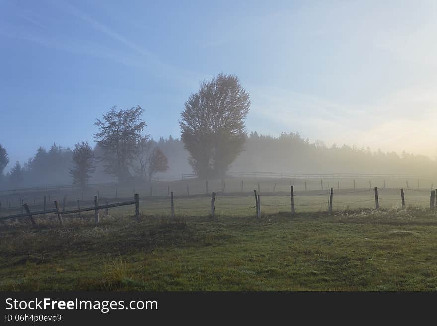 Foggy autumn morning in Transylvania