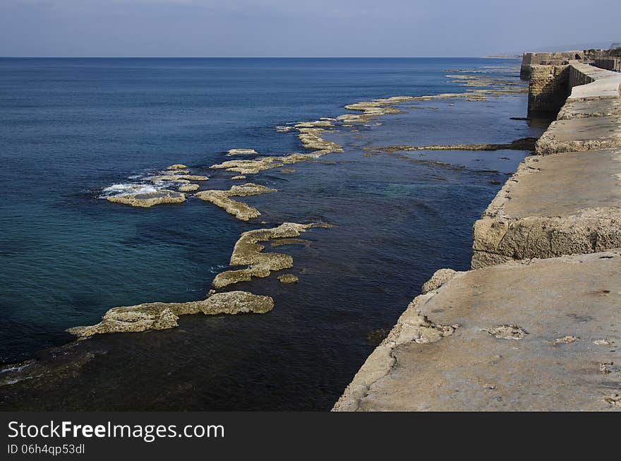 Walls of the Mediterranean historic city of Acre in north Israel. Walls of the Mediterranean historic city of Acre in north Israel