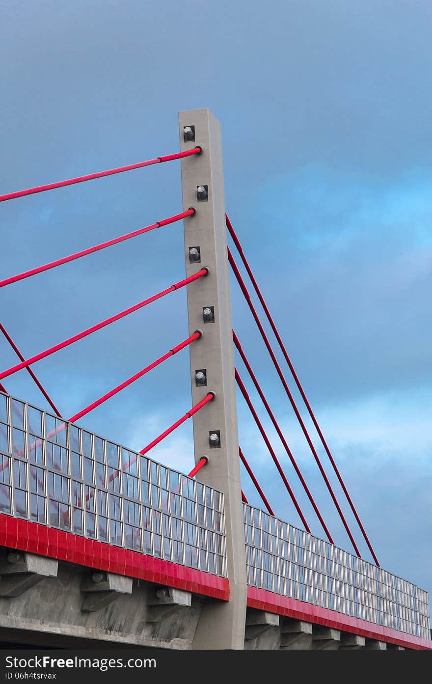 Modern bridge with red lines, Poland