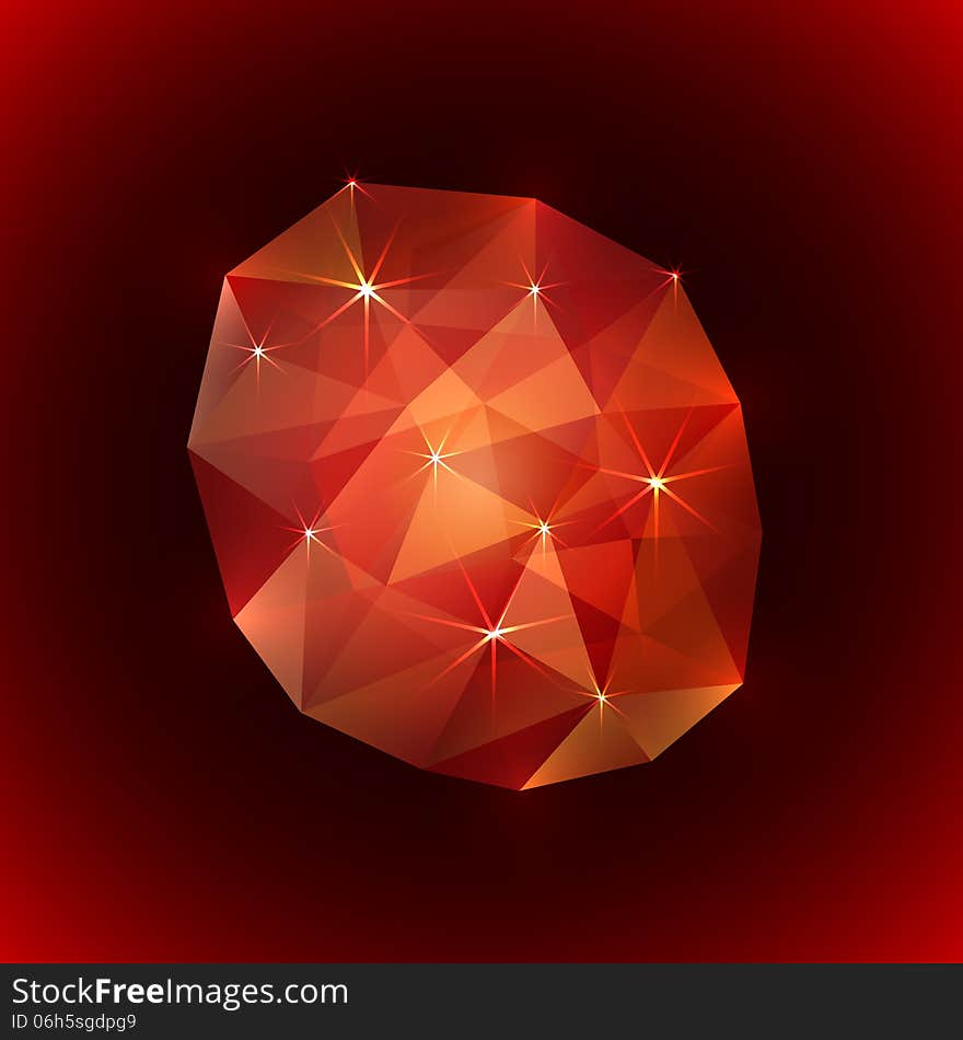 Vector illustration of precious ruby gemstone on dark background