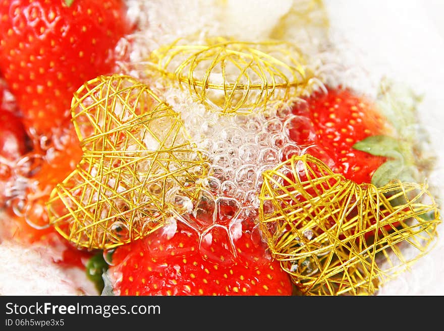 Fresh strawberries and hearts