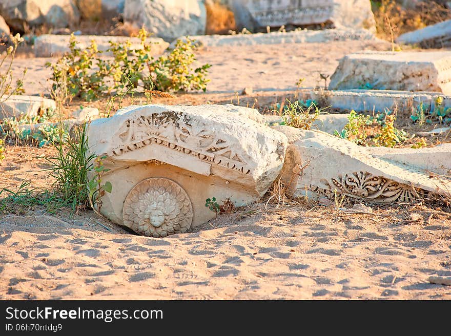 Boulders with a carved figure of the ancient cit