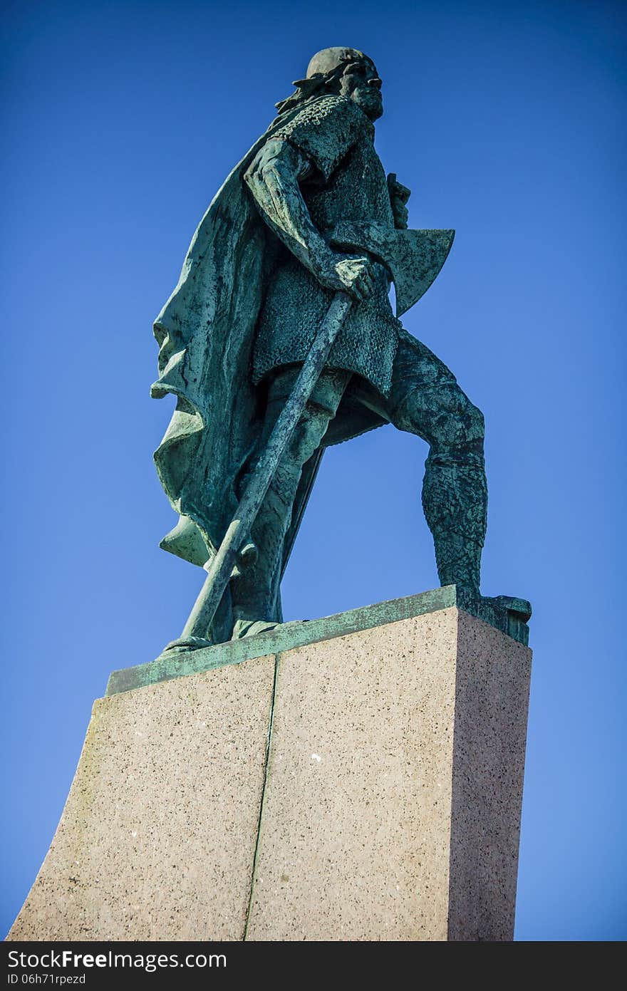 Statue of explorer Lief Eriksson stands in the Icelandic capital on a sunny clear day. Statue of explorer Lief Eriksson stands in the Icelandic capital on a sunny clear day