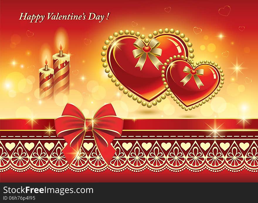 Romantic Card With Hearts And Candles For Valentin