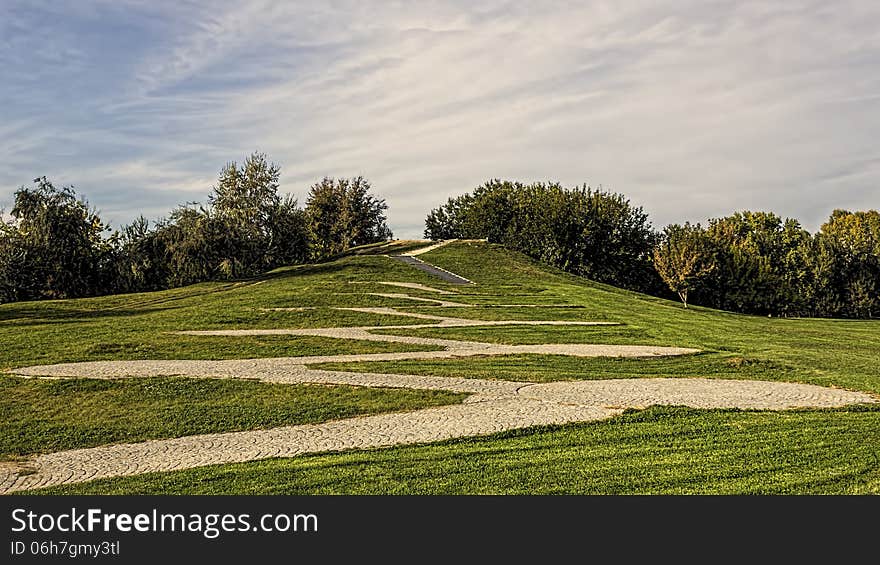 A zig-zag walk way, Alexandru Ioan Cuza Park (IOR) Bucharest, Romania. A zig-zag walk way, Alexandru Ioan Cuza Park (IOR) Bucharest, Romania.