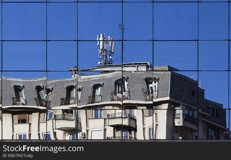 Apartments reflected in the facade of Bucharest Financial Plaza. Apartments reflected in the facade of Bucharest Financial Plaza.