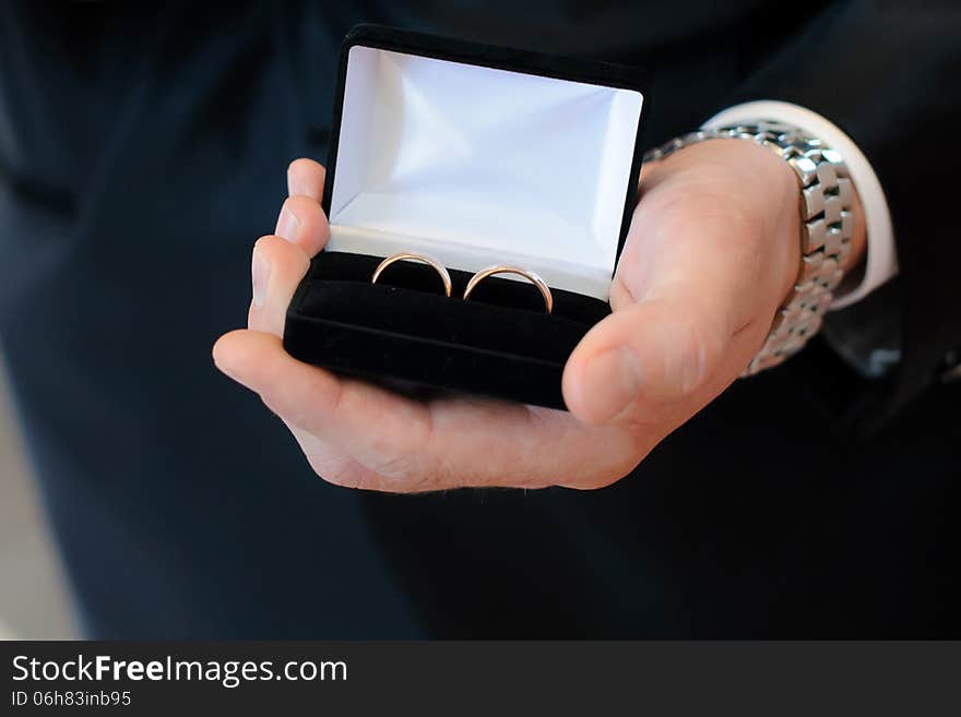 Wedding Rings In Box In Man Hand