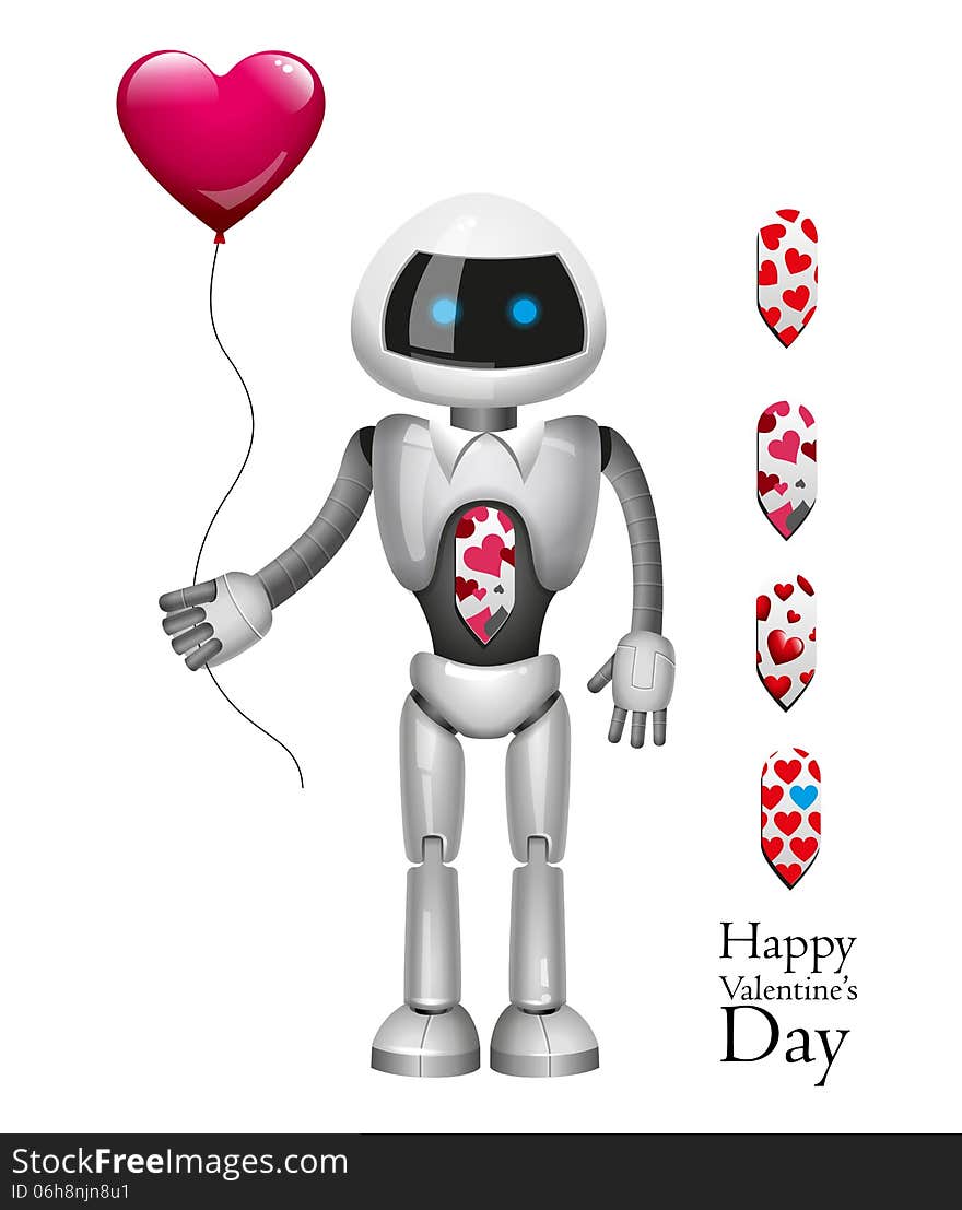 Robot With Balloon Heart. Vector