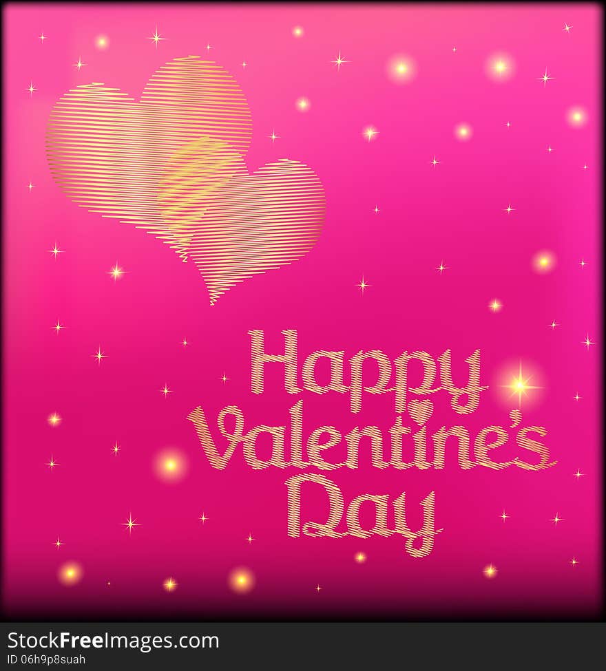 Pink Postcard On Valentines Day With The Heart Of