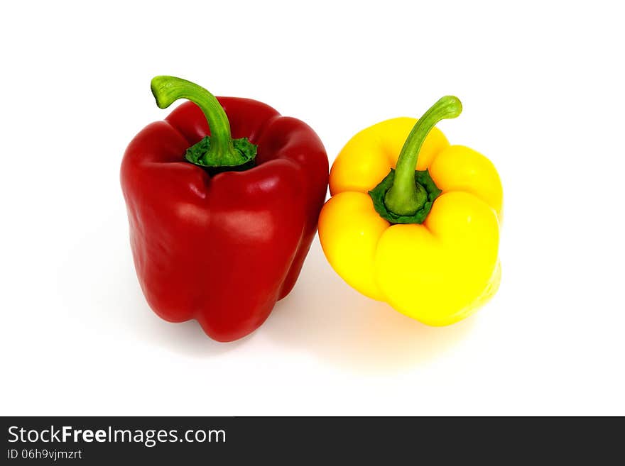 Two peppers photographed in the studio