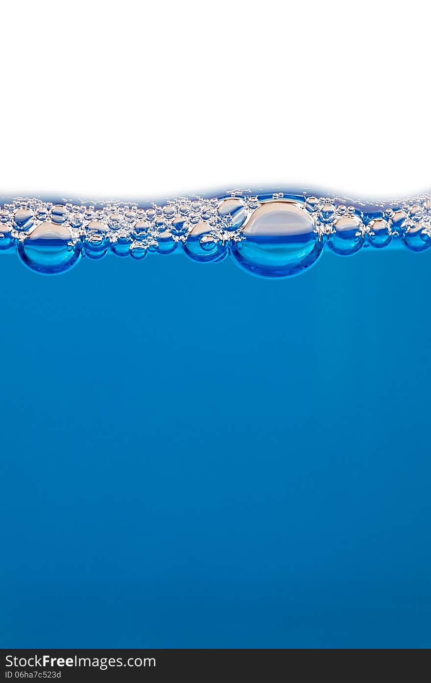 Bubbles in the blue water surface with white background