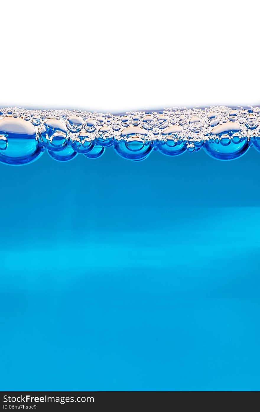 Bubbles in the blue water surface with white background