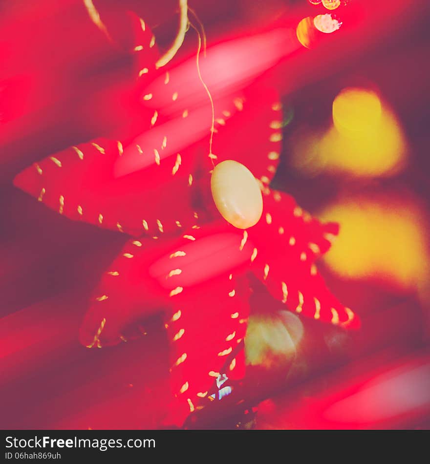 Red Poinsettia Christmas ornament on the Christmas Tree