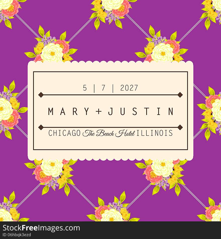 Wedding card or invitation with abstract floral background