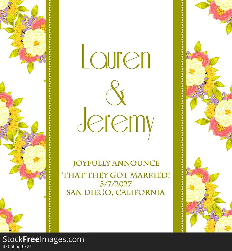 Wedding card or invitation with abstract floral background