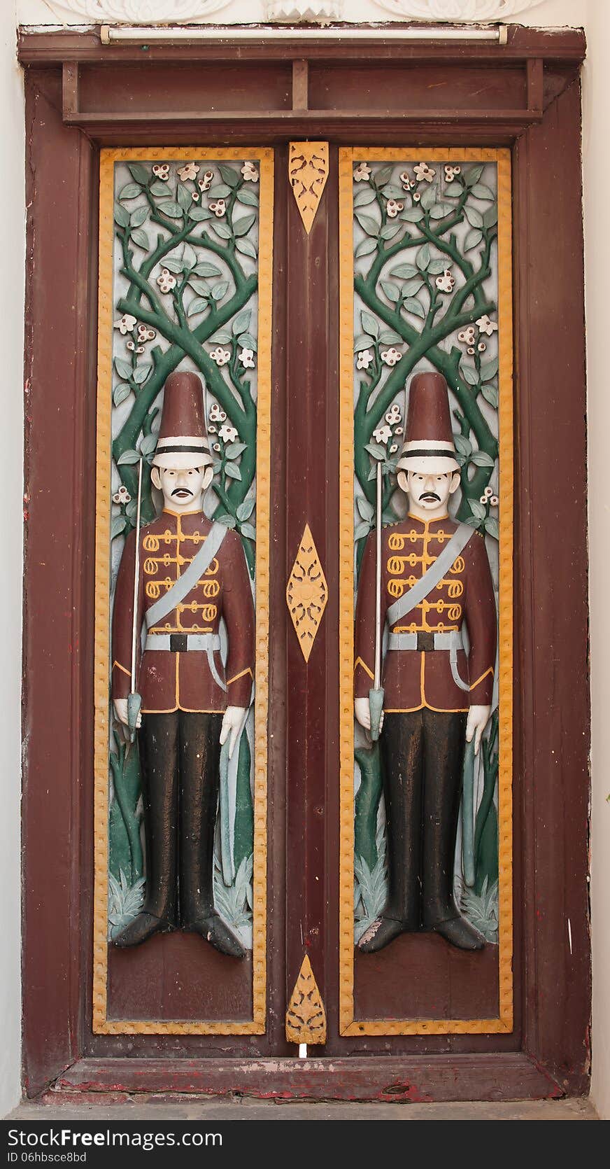 Door in Wat Ratchabophit Sathit Maha Simaram Ratcha Wara Maha Wihan - Bangkok, Thailand. Door in Wat Ratchabophit Sathit Maha Simaram Ratcha Wara Maha Wihan - Bangkok, Thailand