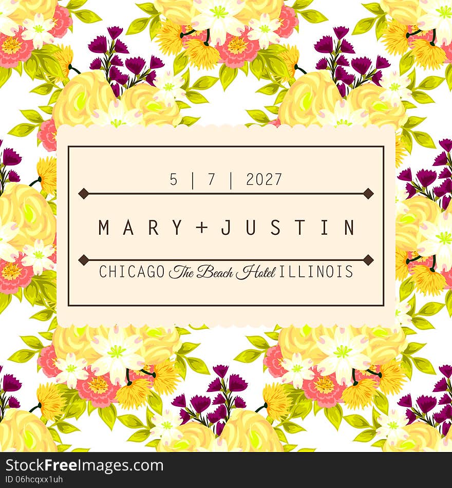 Wedding card or invitation with abstract floral background