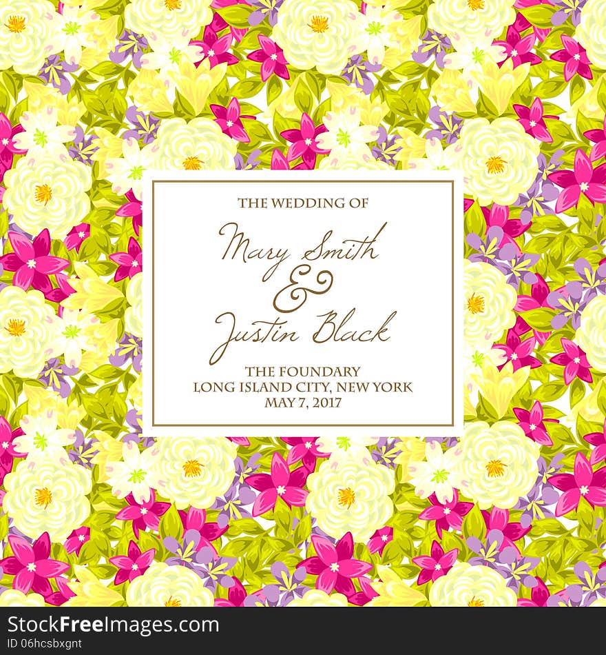 Wedding card or invitation with abstract floral background