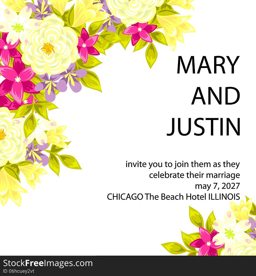 Wedding card or invitation with abstract floral background