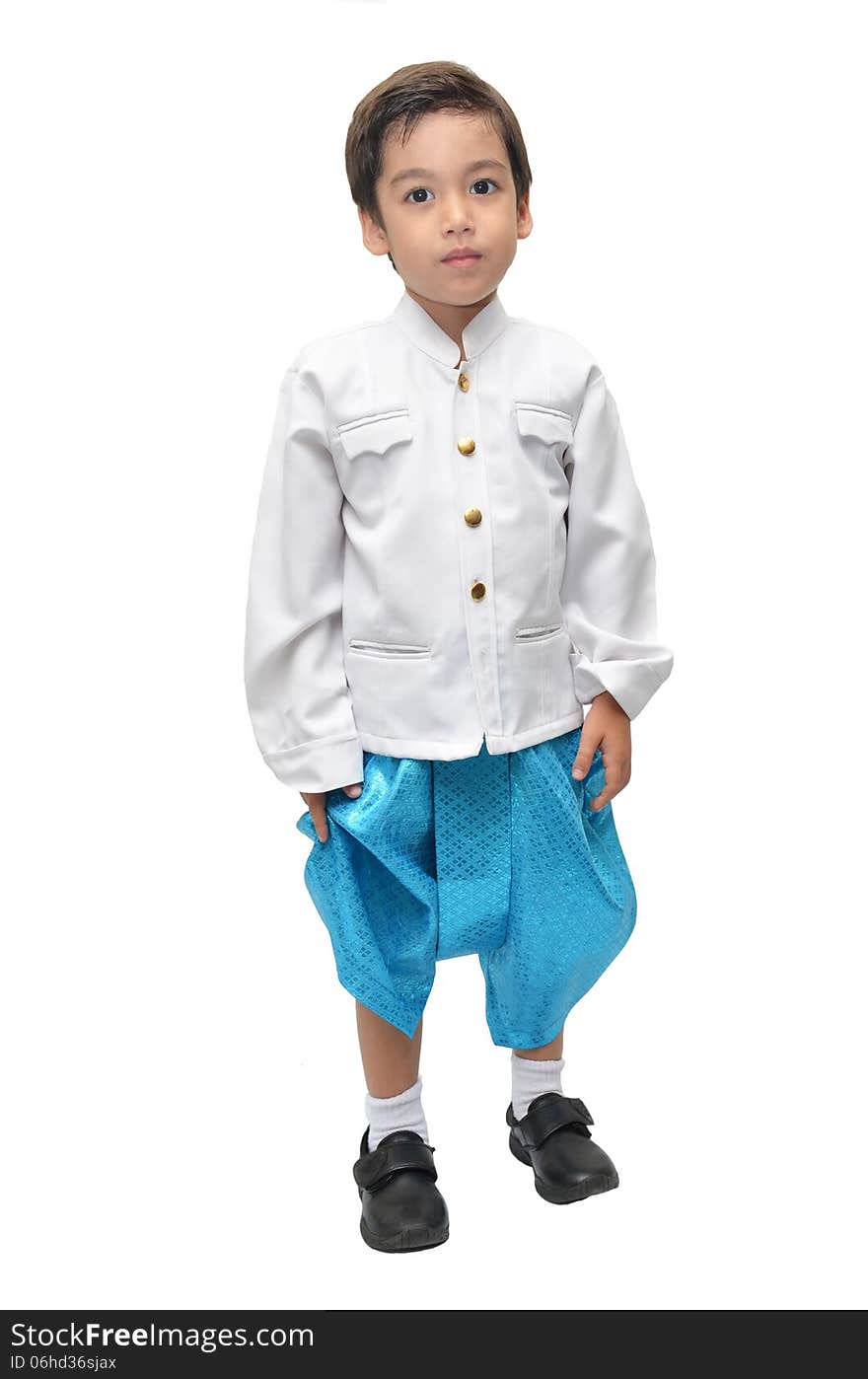 Little boy Thai costume on white background