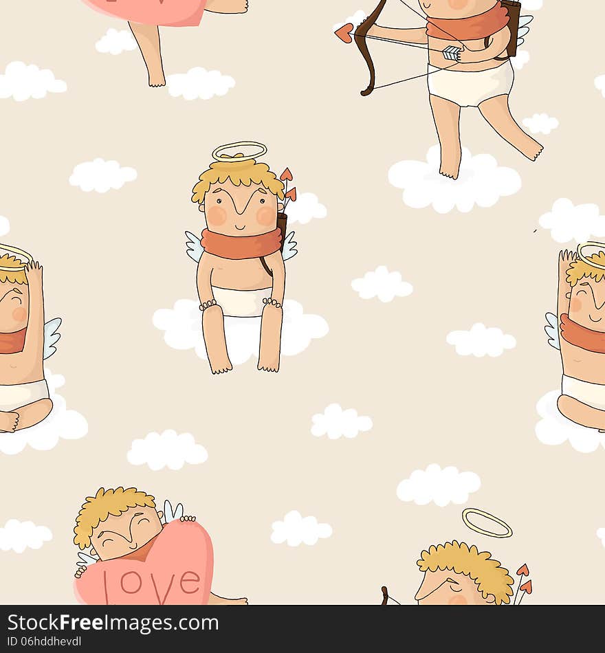 Pattern with cute cupids