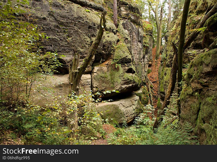 Narrow path between the rock massifs. Narrow path between the rock massifs