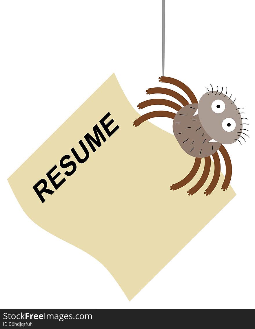 A cartoon illustration of a spider carrying a resume. A cartoon illustration of a spider carrying a resume