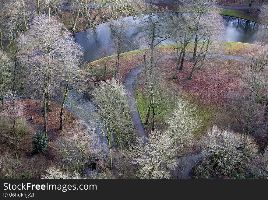 Aerial view of â€œHet Parkâ€ in Rotterdam on a windy sunny day in December. No manipulations. Just the normal corrections without changing the colors or saturation