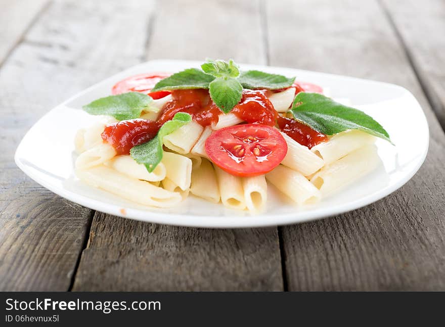 Pasta On A Wooden Table