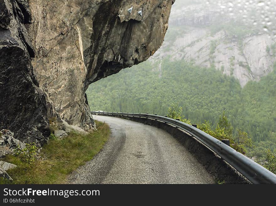 Shaggy landscape with the road from Jorpaland to Fossmork in Rogaland, Norway. The way is in front of the Pulpit.