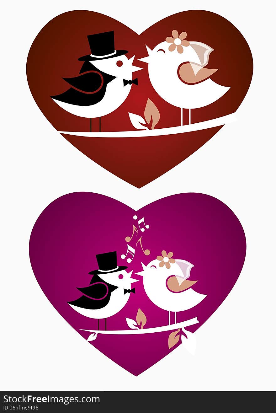 Wedding birds, cartoon theme illustration, valentine