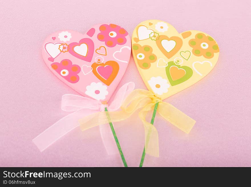 Pink And Yellow Handmade Hearts