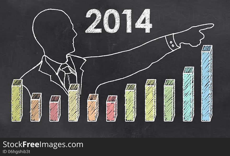 Growth in 2014 with Creative Businessman showing Positive Graph