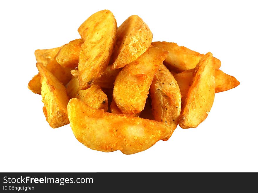 Slices of delicious baked potato on a white background. Slices of delicious baked potato on a white background