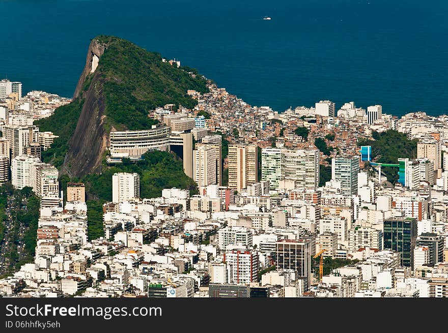 Aerial View of Rio de Janeiro Copacabana and Ipanema District from the Mountain.