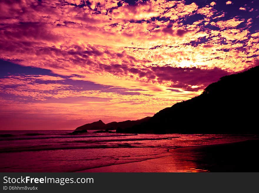 Dramatic Tropical Sunset in the Beach