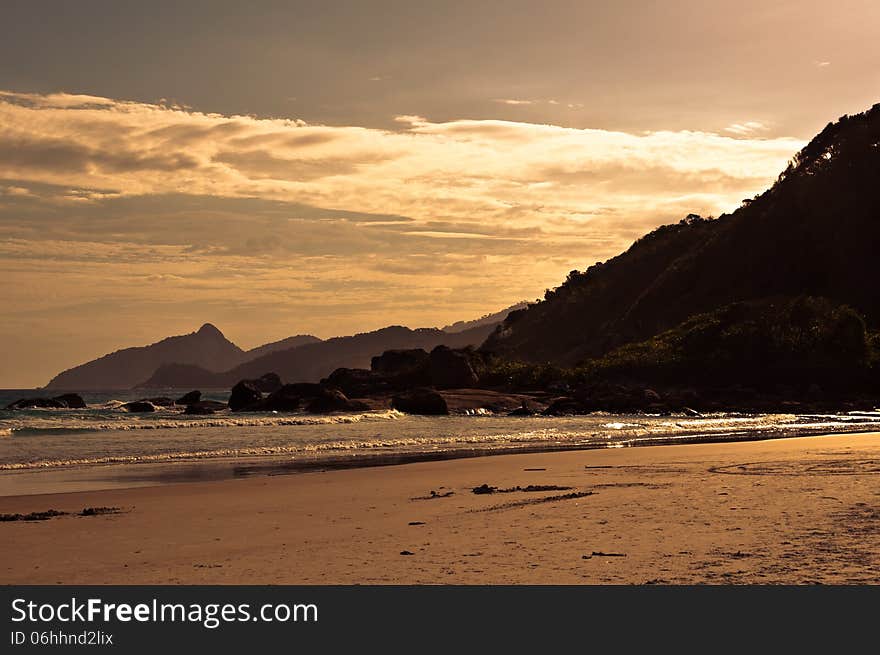 Empty and Clean Tropical Beach Lopes Mendes in Ilha Grande Island, Rio de Janeir State, Brazil