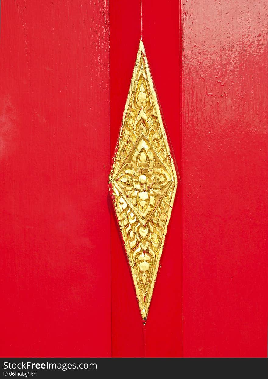 Close up of thai art handles decoration of red door in thai temple. Close up of thai art handles decoration of red door in thai temple